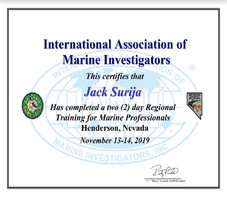 Jack Šurija obtained IAMI certificate for Marine Professionals – investigators